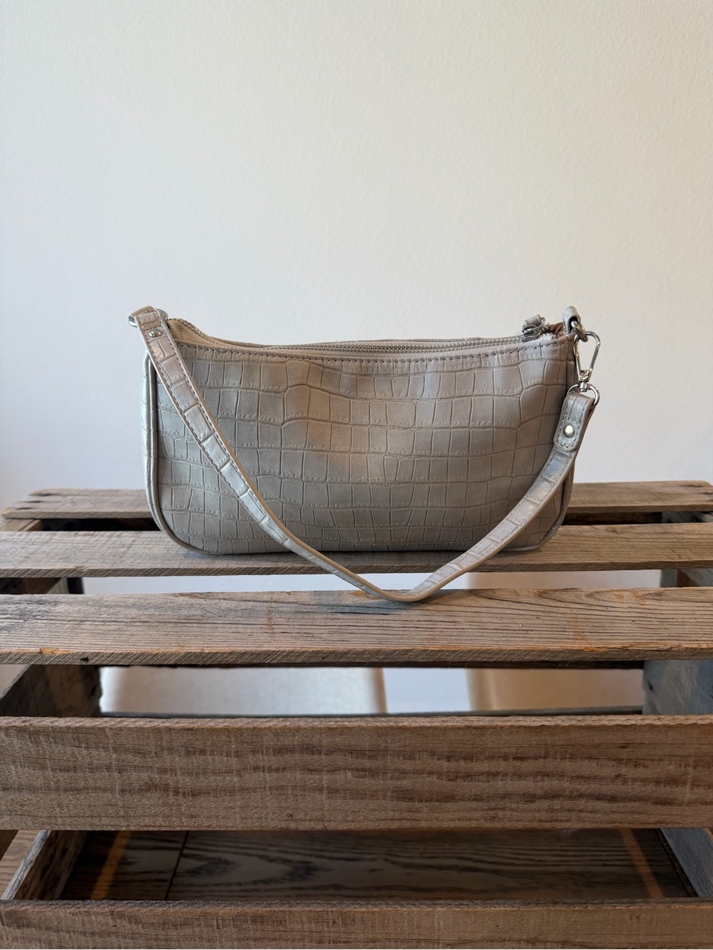 Taupe Croc Embossed Convertible Shoulder & Crossbody Bag